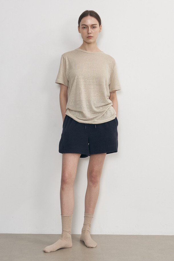 NEBELEVERYWEAR - 반소매 티셔츠 - LINEN BASIC T-SHIRT _ BEIGE