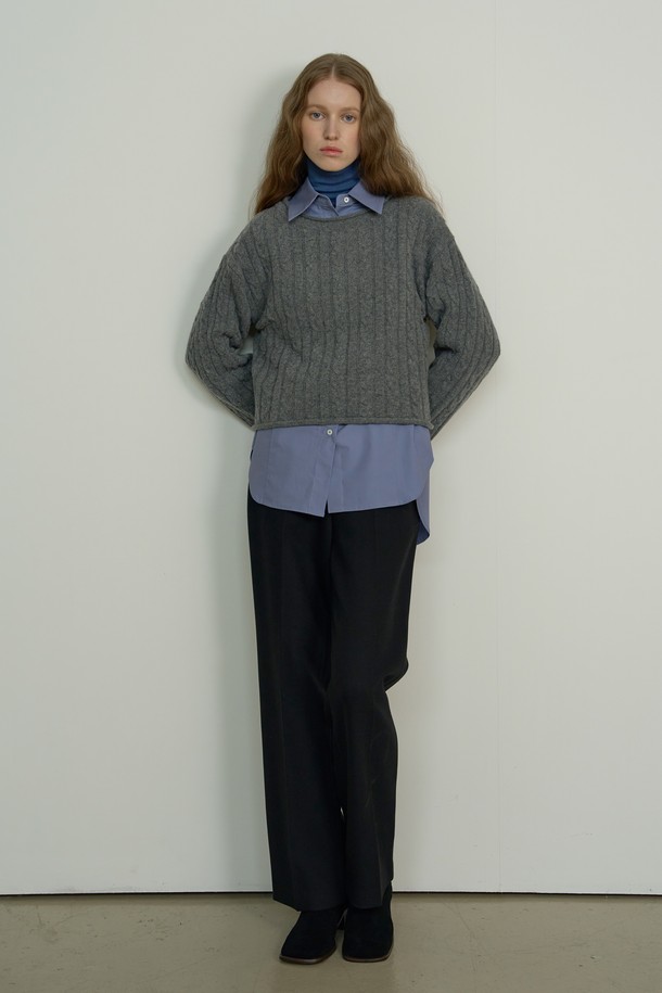 NEBELEVERYWEAR - 스웨터 - WOOL CABLE CROP KNIT (3COL)