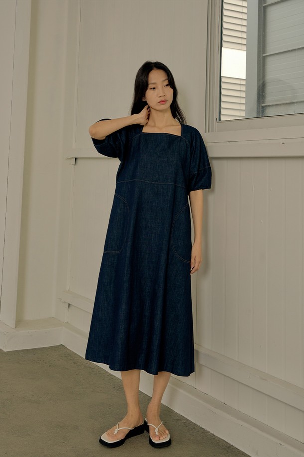 NEBELEVERYWEAR - 반소매 원피스 - Balloon dress_indigo (short, long)