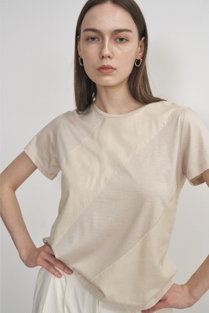 SILK COMBI TEE_LIGHT BEIGE