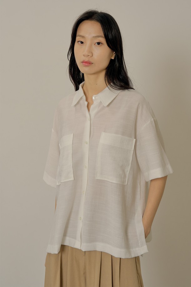 NEBELEVERYWEAR - 셔츠 - Wrinkle poket blouse_white