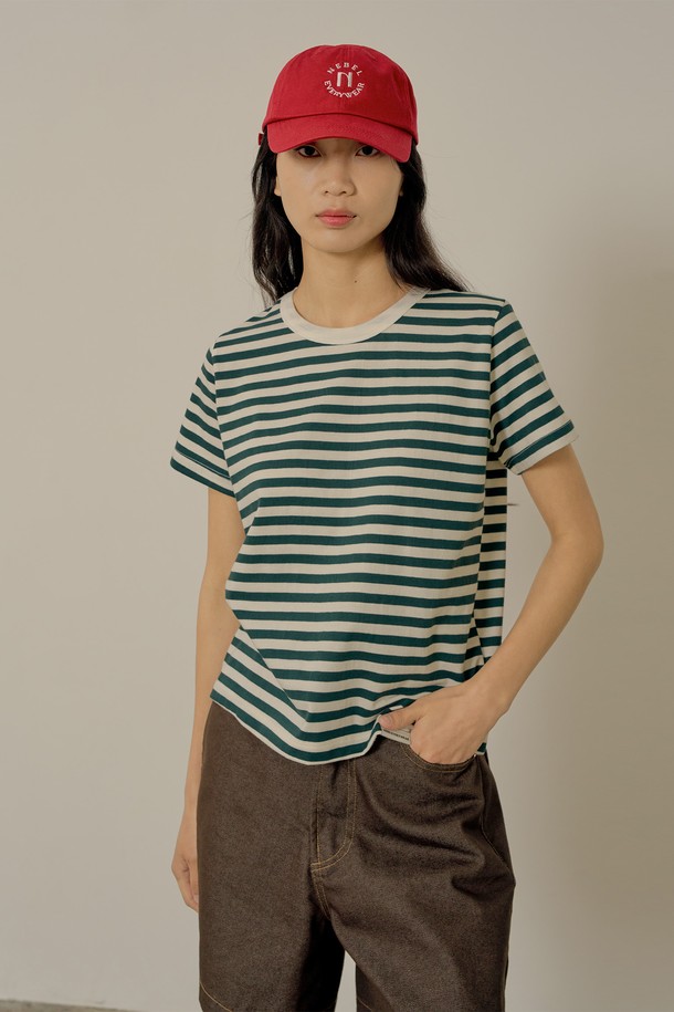 NEBELEVERYWEAR - 반소매 티셔츠 - Classic stripe t-shirt_deep green