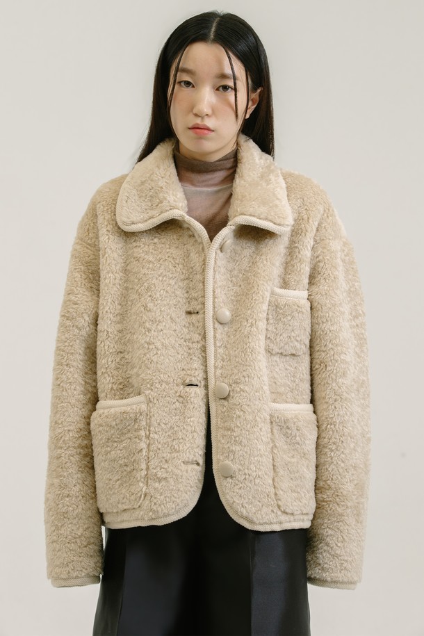 NEBELEVERYWEAR - 자켓 / 점퍼 - Eco Button Shearling Jacket_Light Beige