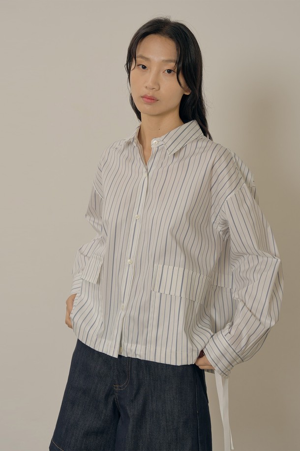 NEBELEVERYWEAR - 셔츠 - Back open cotton shirt_stripe