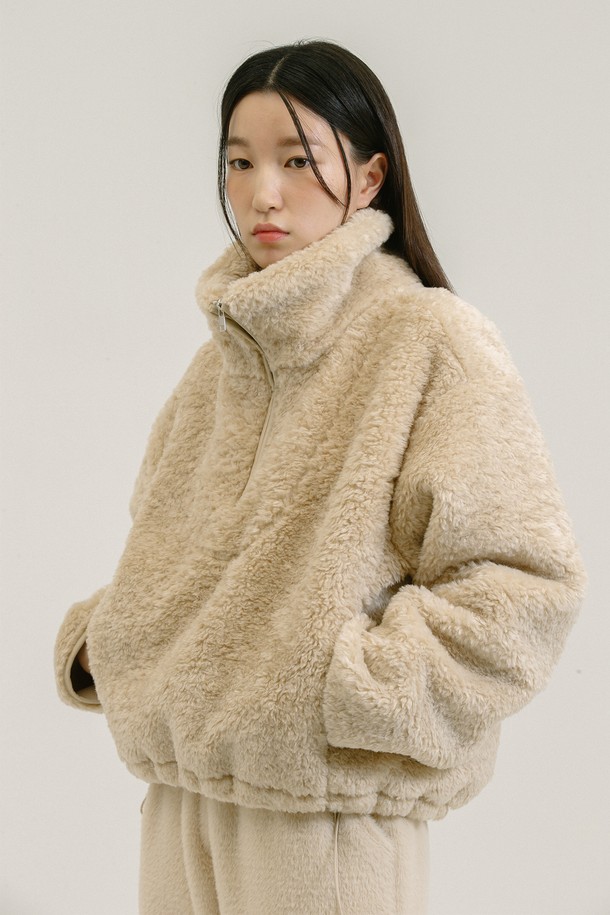 NEBELEVERYWEAR - 긴팔티셔츠 / 후디 - Shearling Crop Zip Up_Light Beige