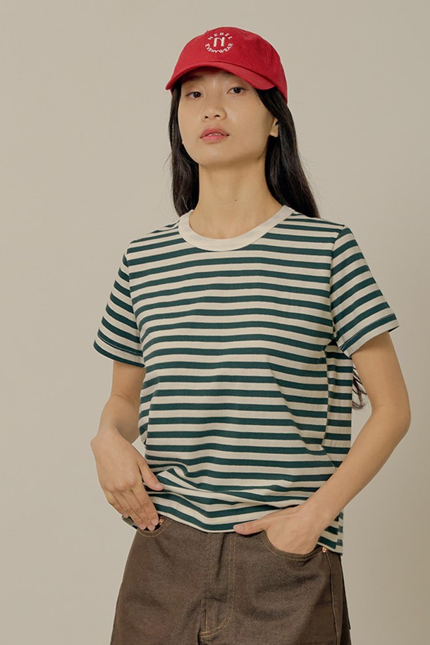 NEBELEVERYWEAR - 반소매 티셔츠 - Classic stripe t-shirt_deep green