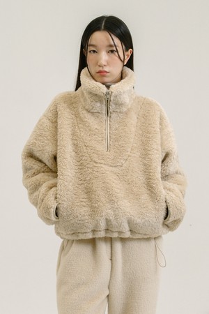 Shearling Crop Zip Up_Light Beige