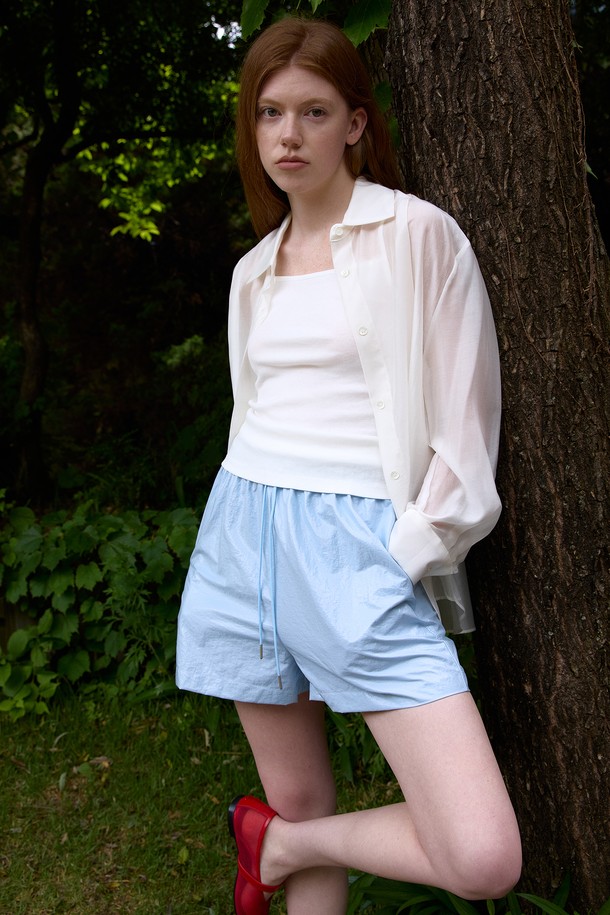 NEBELEVERYWEAR - 쇼트팬츠 - Glossy Banding Short Pants (3 Color)