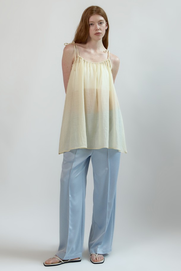 NEBELEVERYWEAR - 롱/미디팬츠 - Satin Pintuck Banding Pants_Sky Blue