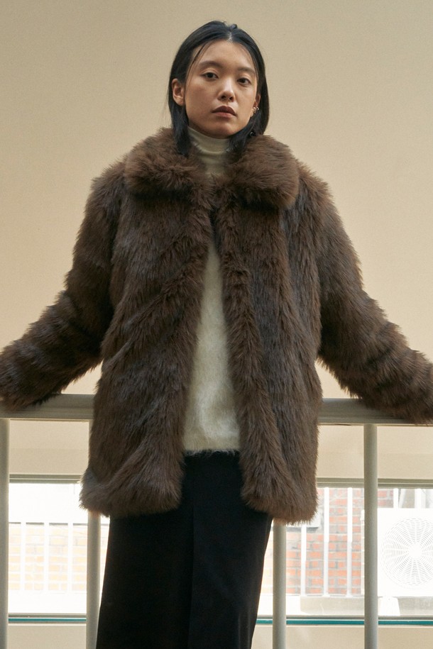 NEBELEVERYWEAR - 자켓 - Eco Soft Fur Jacket_Deep Brown (Long)