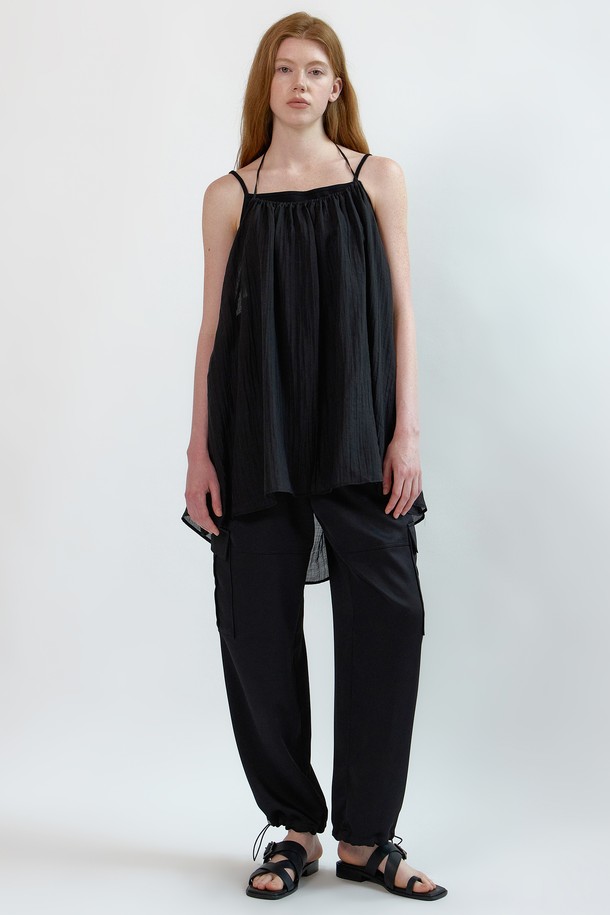 NEBELEVERYWEAR - 민소매티셔츠 - Tencel Wrinkle Sleeveless_Black