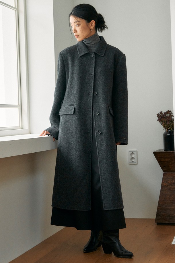 NEBELEVERYWEAR - 코트 - Premium Belted Single Handmade Coat_Charcoal