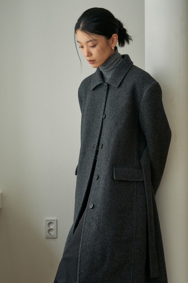 NEBELEVERYWEAR - 코트 - Premium Belted Single Handmade Coat_Charcoal