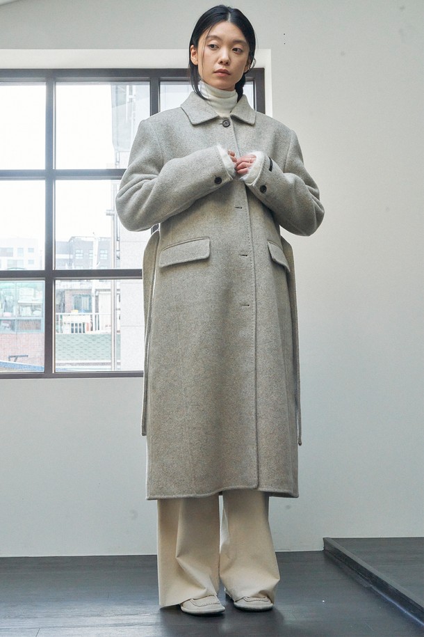 NEBELEVERYWEAR - 코트 - Premium Belted Single Handmade Coat_Oatmeal