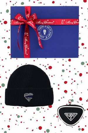 [BLUDOT] 블루닷 하트 비니 + 삼각 볼케이스 세트_BK_BLACK-a