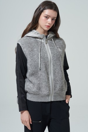 [BLUDOT] 소프트 부클 후드집업 베스트_GREY-a