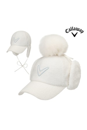 캘러웨이 2025 트위드 폼 여성용 이어워머 볼캡 겨울 골프모자 화이트_WHITE-a
