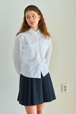 [22SS] Martini stripe crop shirt_WH