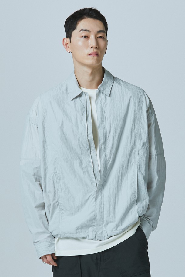 BDDN - 캐주얼셔츠 - [BDDN]Zip-up String Outer Shirt_Light Grey