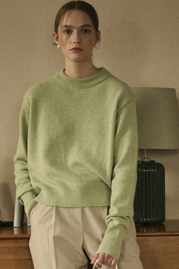 le abonne - 스웨터 - ROUND NECK LOGO SWEATER_LIGHT GREEN