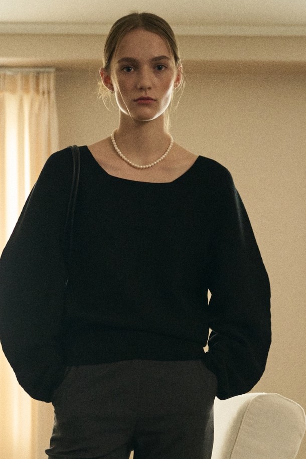 le abonne - 스웨터 - SQUARE NECK BALLOON KNIT_BLACK