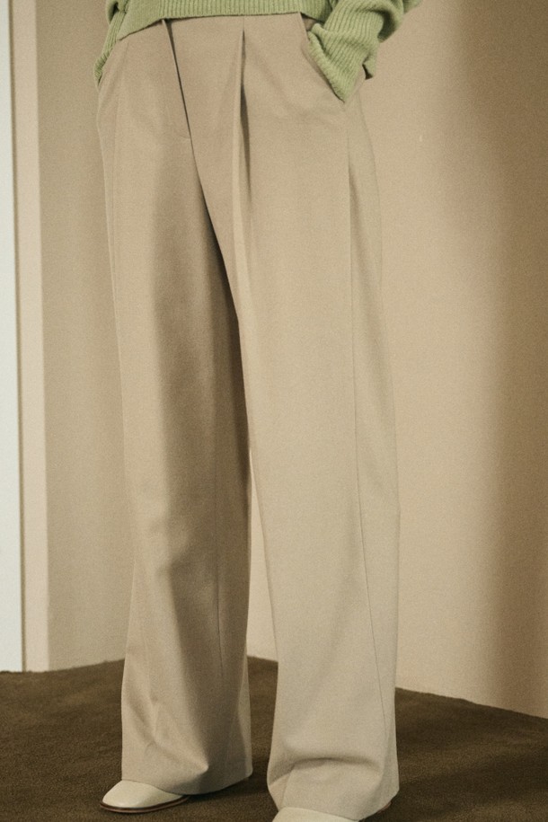 le abonne - 롱/미디팬츠 - CLASSIC WIDE LONG SLACKS_BEIGE