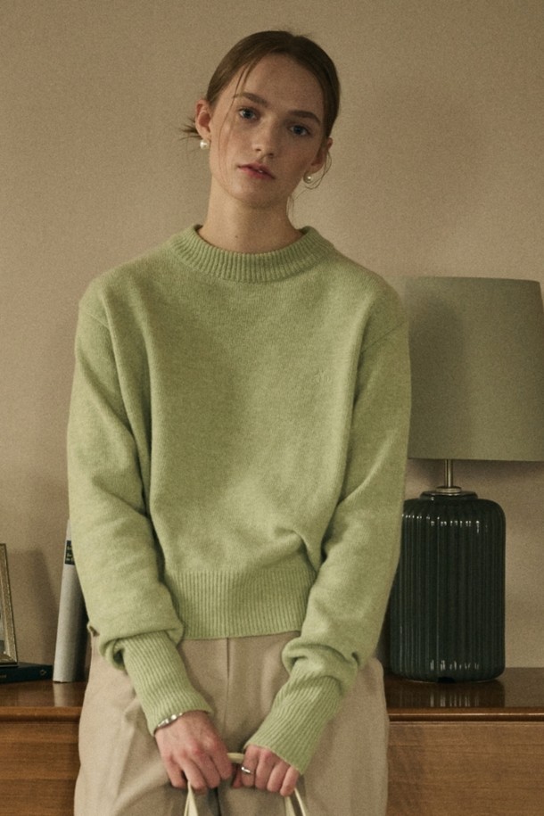 le abonne - 스웨터 - ROUND NECK LOGO SWEATER_LIGHT GREEN