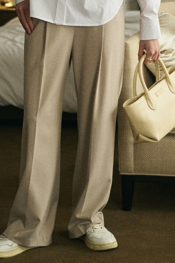 le abonne - 롱/미디팬츠 - CLASSIC WIDE LONG SLACKS_BEIGE