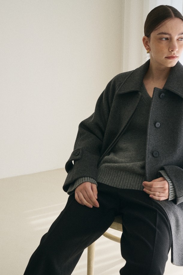 le abonne - 코트 - SINGLE WOOL HALF COAT_CHARCOAL