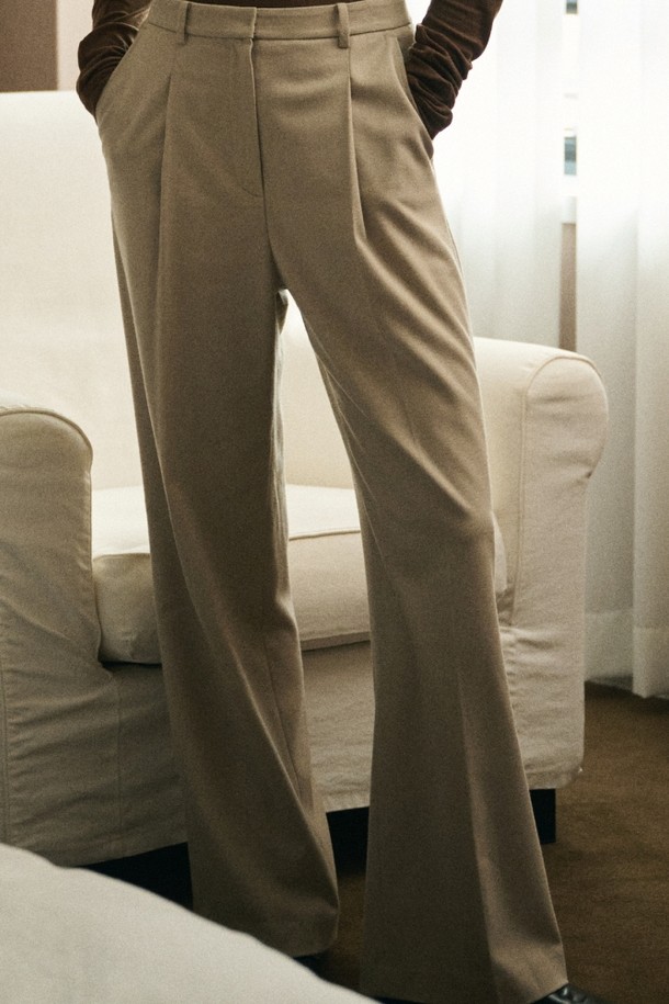 le abonne - 롱/미디팬츠 - CLASSIC WIDE LONG SLACKS_BEIGE