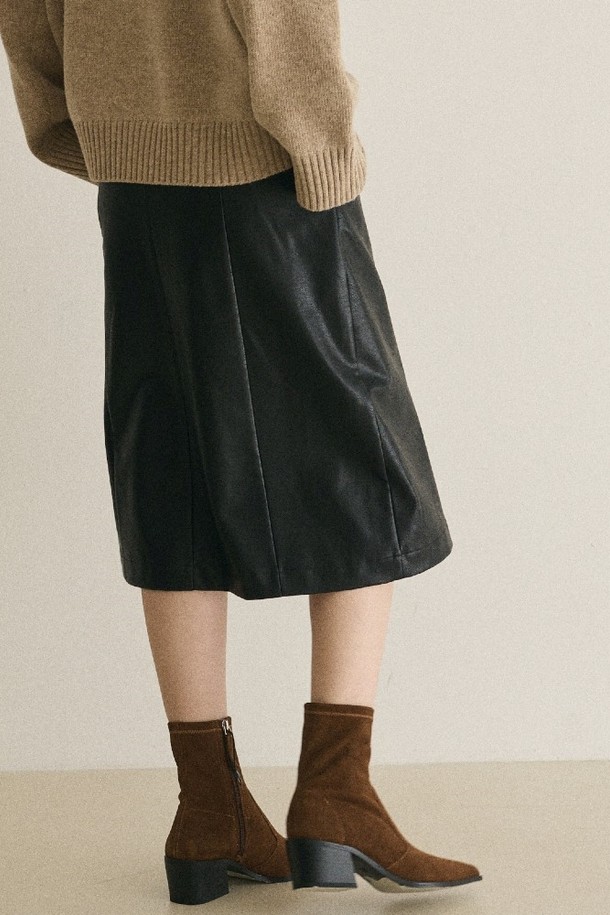 le abonne - 롱스커트 - SYNTHETIC LEATHER SKIRT_BLACK