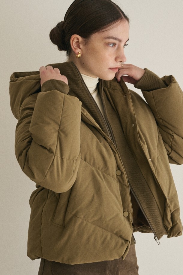 le abonne - 패딩 - HOODED DOWN JUMPER_KHAKI