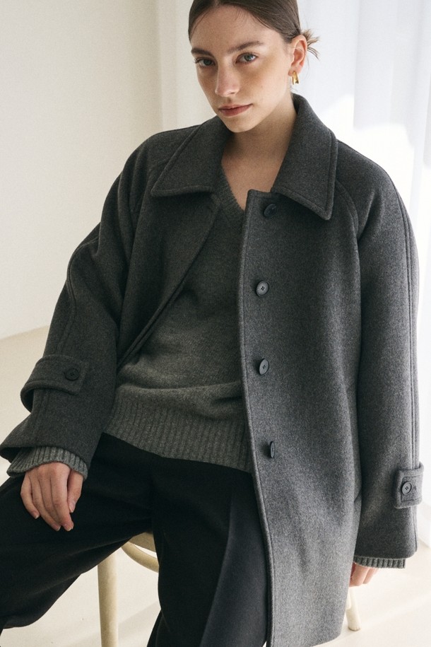 le abonne - 코트 - SINGLE WOOL HALF COAT_CHARCOAL