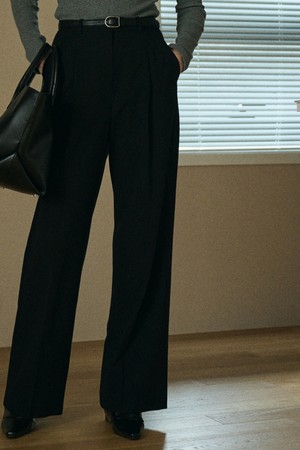 CLASSIC WIDE LONG SLACKS_BLACK