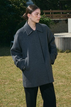 SINGLE WOOL HALF COAT_CHARCOAL