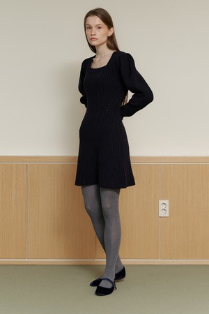 [22FW] A RIBBED SQUARE NECK KNIT DRESS_NAVY