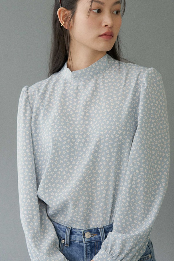 le abonne - 블라우스 - SILKY HIGH NECK TAIL BLOUSE_SKY BLUE