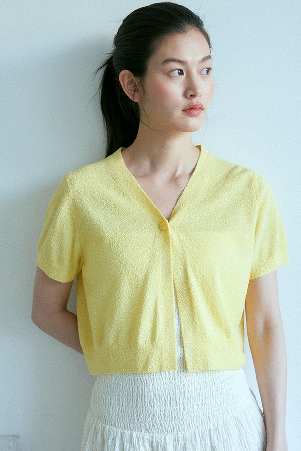 le abonne - 가디건 - HALF SLEEVE KNIT CARDIGAN_YELLOW