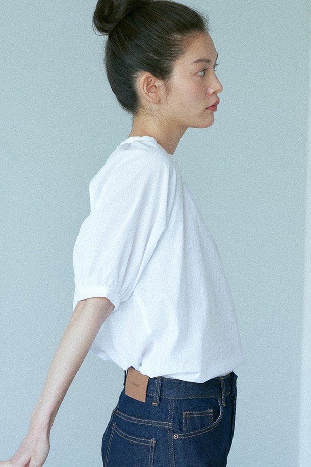 le abonne - 블라우스 - ROUND SHIRRING BLOUSE_WHITE