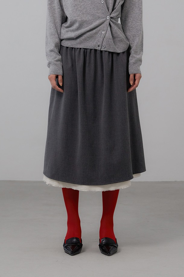 le abonne - 롱스커트 - TWO TONE FLARE SKIRT_CHARCOAL