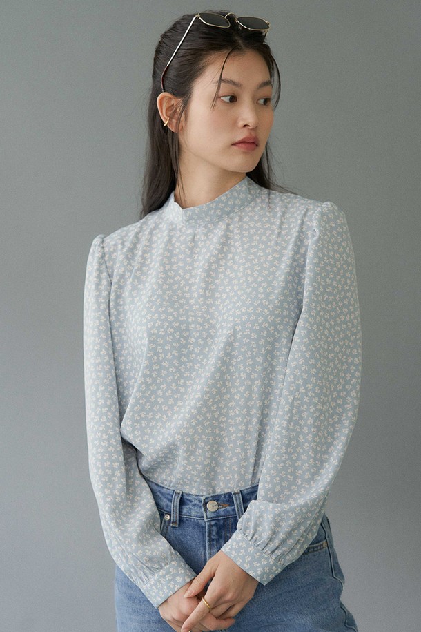 le abonne - 블라우스 - SILKY HIGH NECK TAIL BLOUSE_SKY BLUE