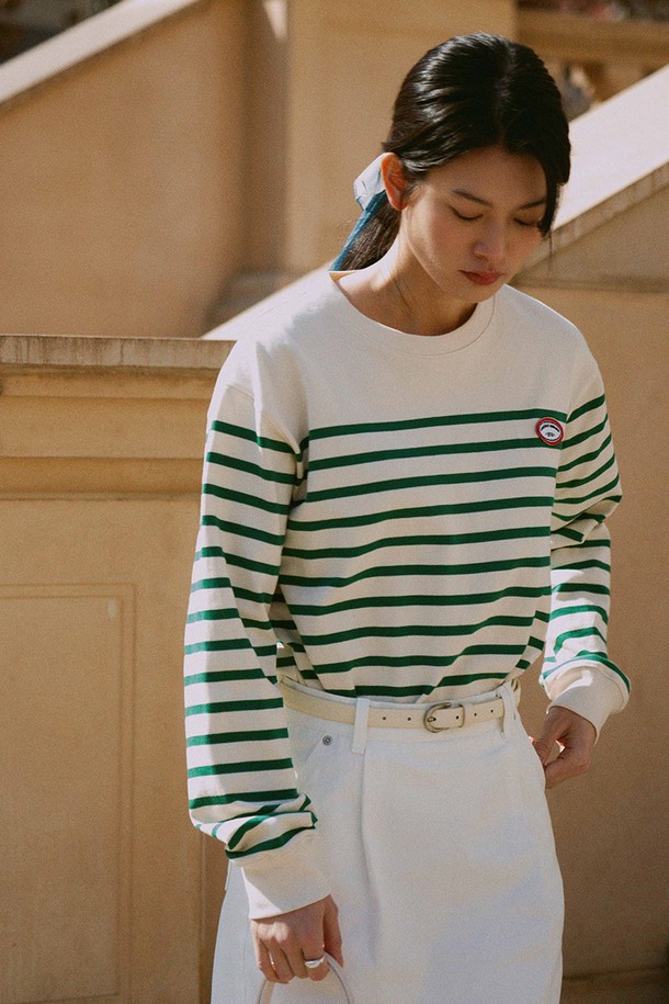 le abonne - 긴소매 티셔츠 - CLASSIC STRIPE TEE_GREEN