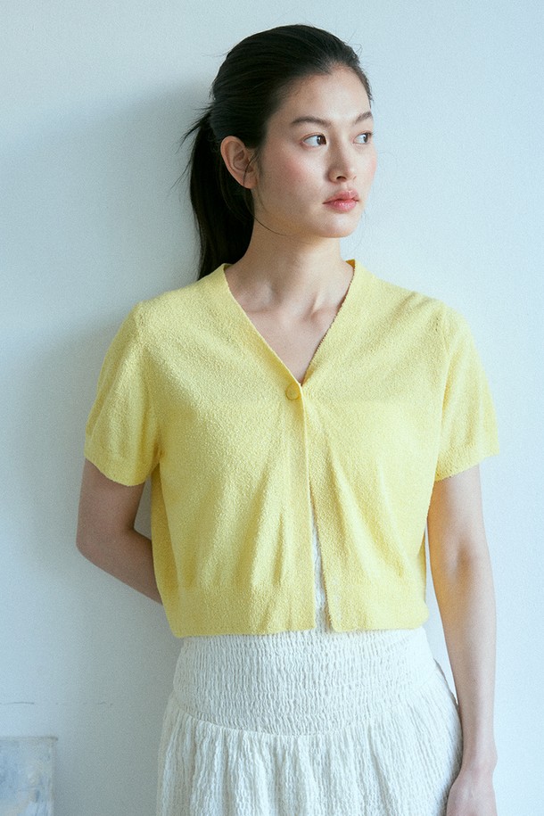 le abonne - 가디건 - HALF SLEEVE KNIT CARDIGAN_YELLOW