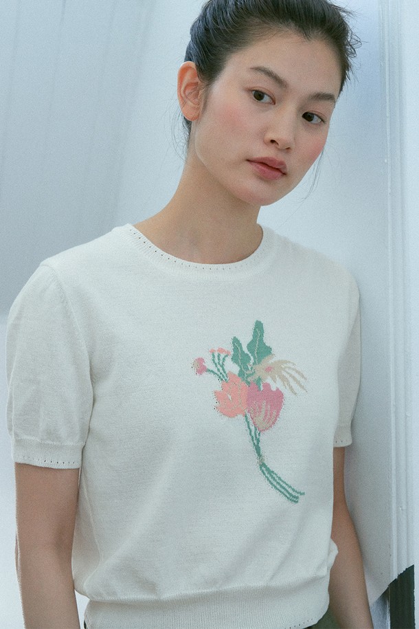 le abonne - 스웨터 - FLOWER CROPPED KNIT_IVORY