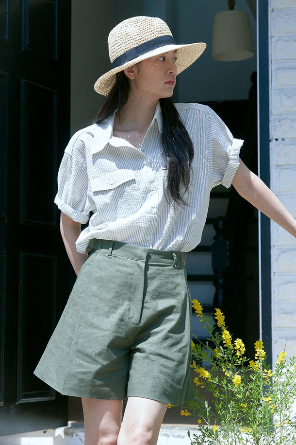 le abonne - 쇼트팬츠 - CINCH BACK HALF PANTS_DARK KHAKI