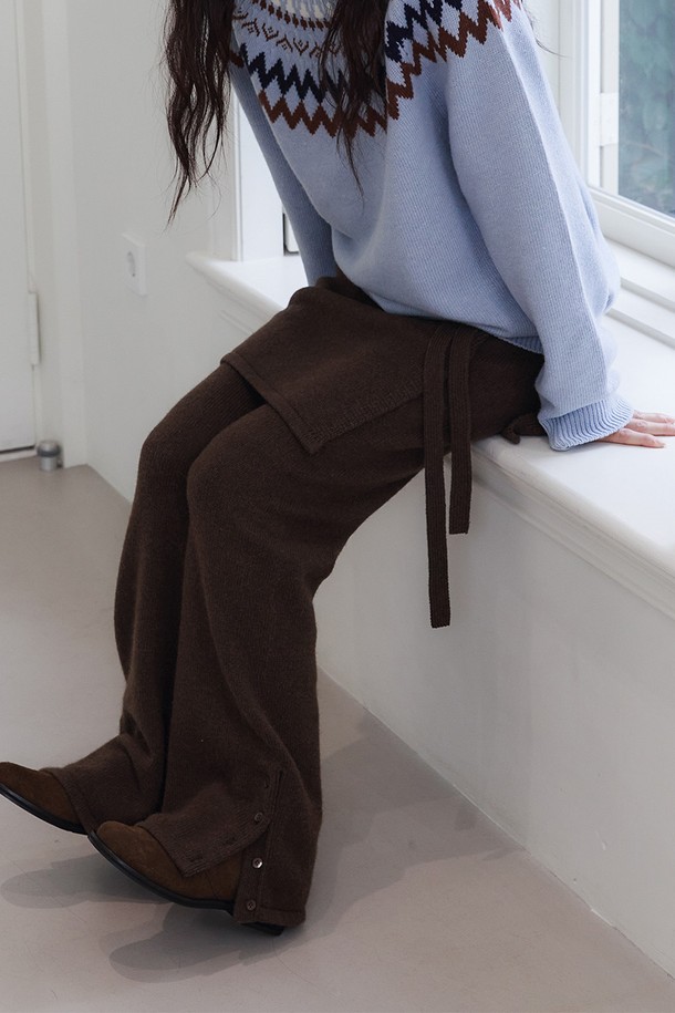 le abonne - 롱/미디팬츠 - ALPACA KNIT PANTS_DARK BROWN