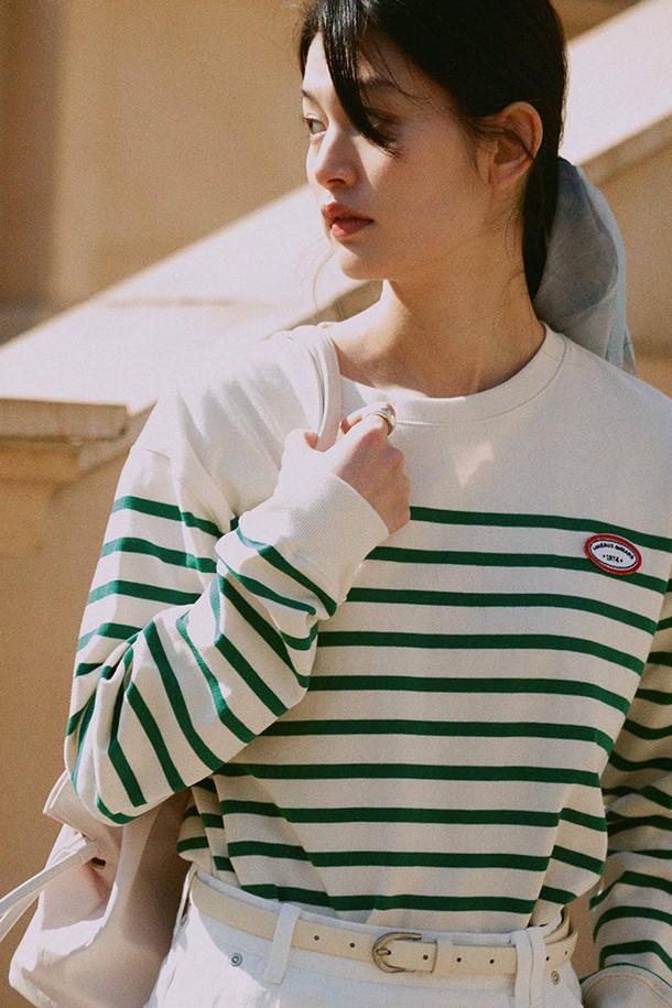 le abonne - 긴소매 티셔츠 - CLASSIC STRIPE TEE_GREEN