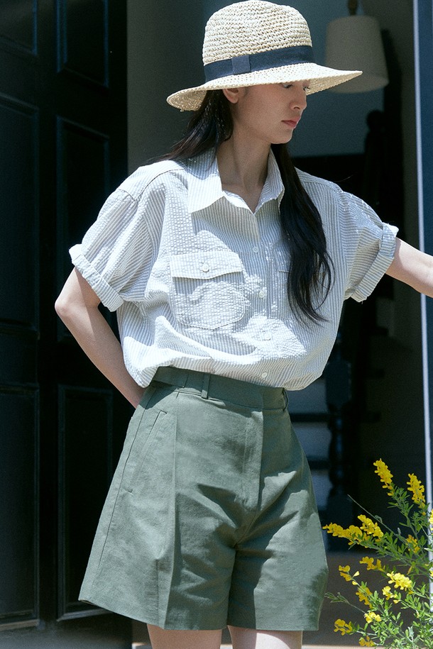 le abonne - 쇼트팬츠 - CINCH BACK HALF PANTS_DARK KHAKI