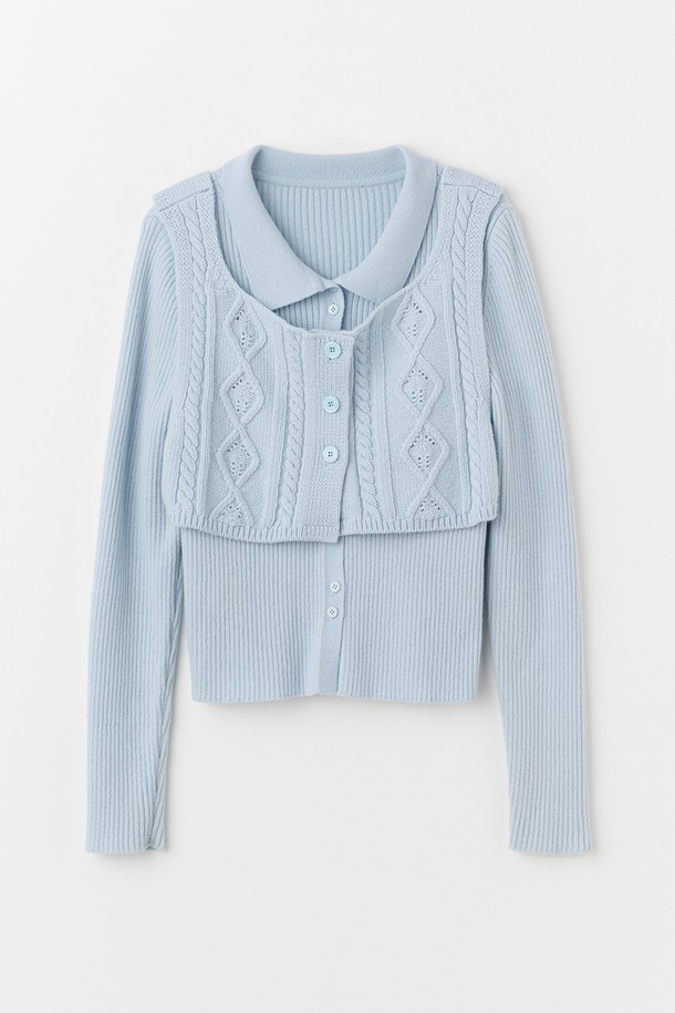 le abonne - 스웨터 - CABLE VEST COLLAR KNIT SET_POWDER BLUE