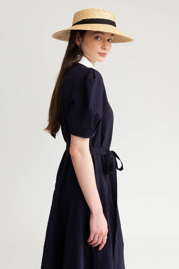 AMONG - 원피스 - A POINTED COLLAR LONG DRESS_NAVY